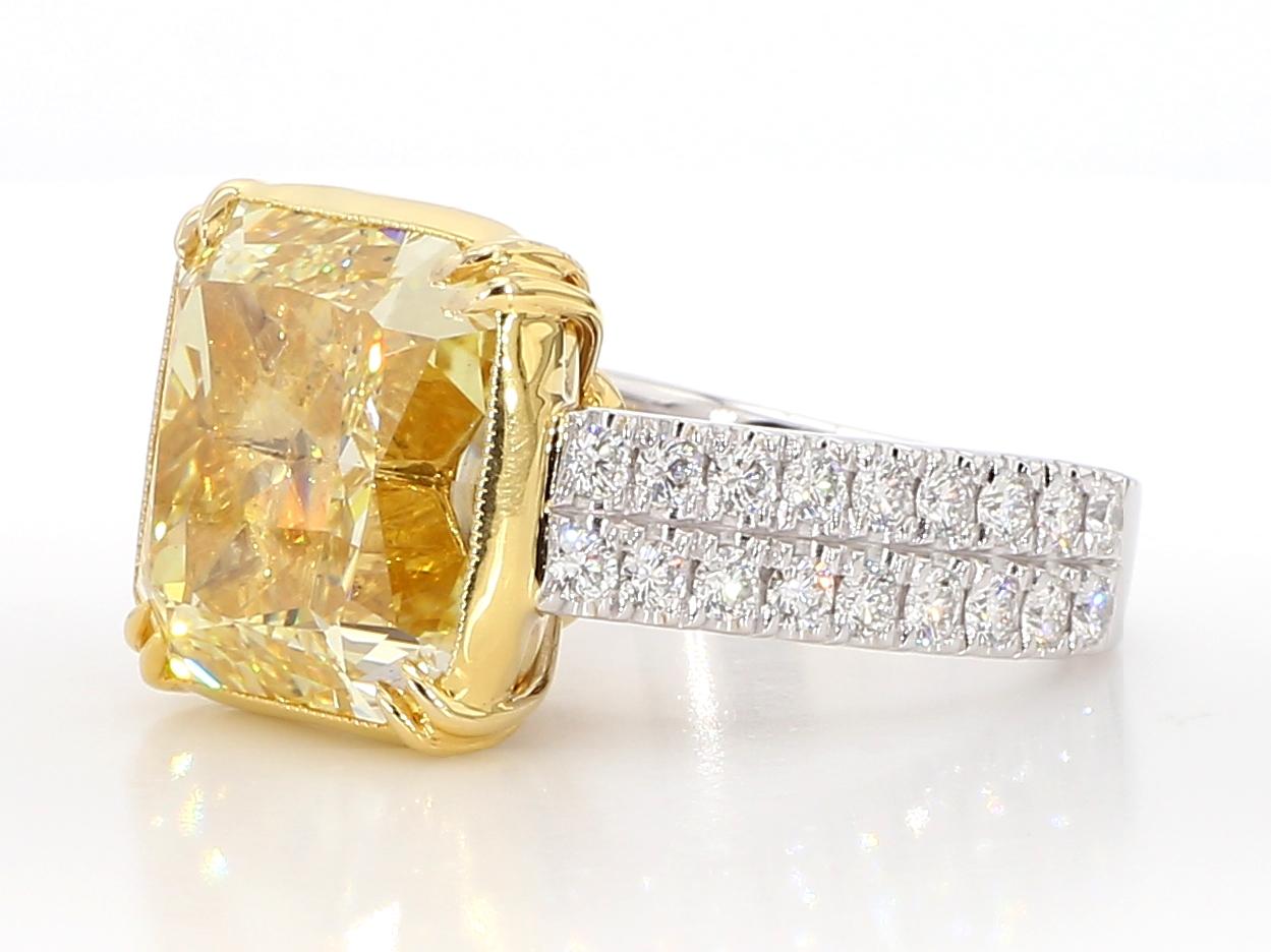 Just under 12 Carat Fancy Yellow Diamond Engagement Ring, In Platinum GIA Cert. For Sale 1