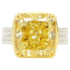 Just under 12 Carat Fancy Yellow Diamond Engagement Ring, In Platinum GIA Cert.