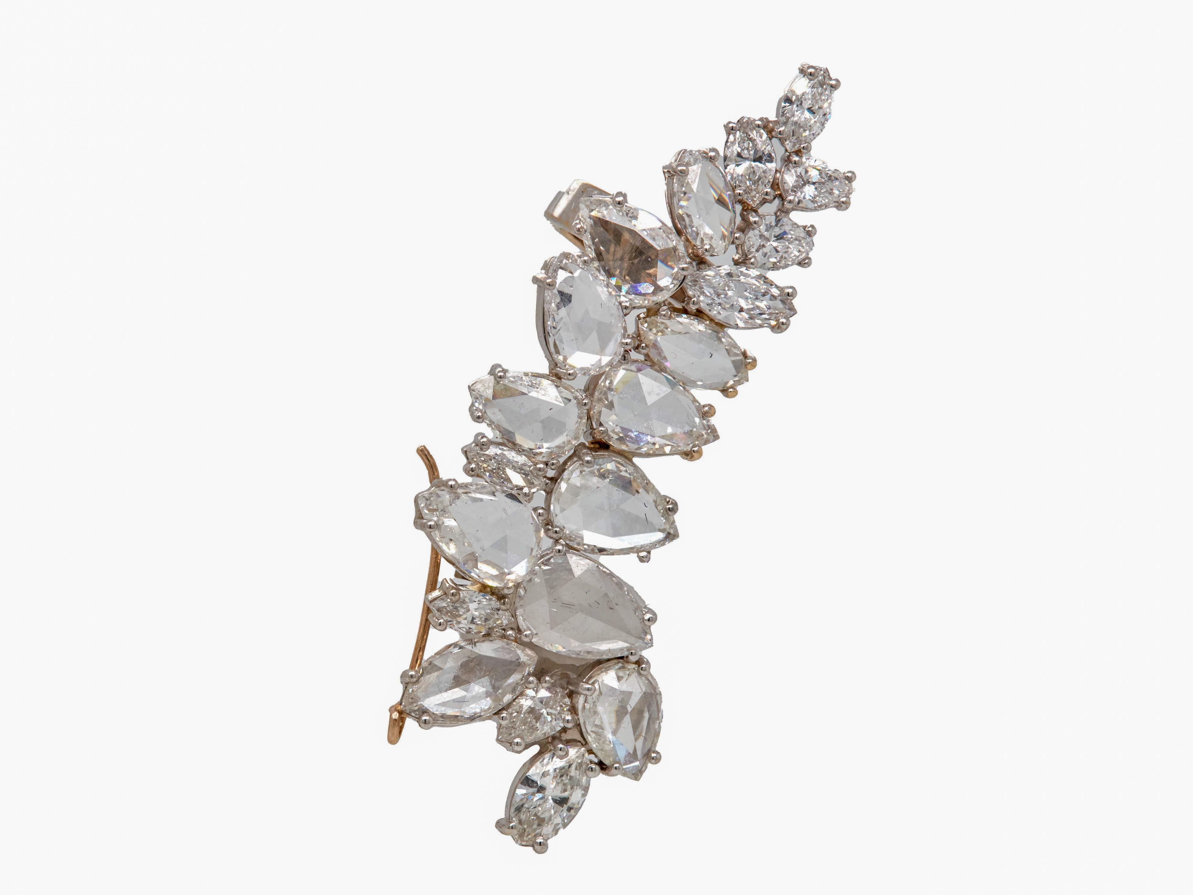 Contemporary Just under 20 Carat Natural Diamond In 18 Karat Gold Leaf Ear Climber Earrings For Sale