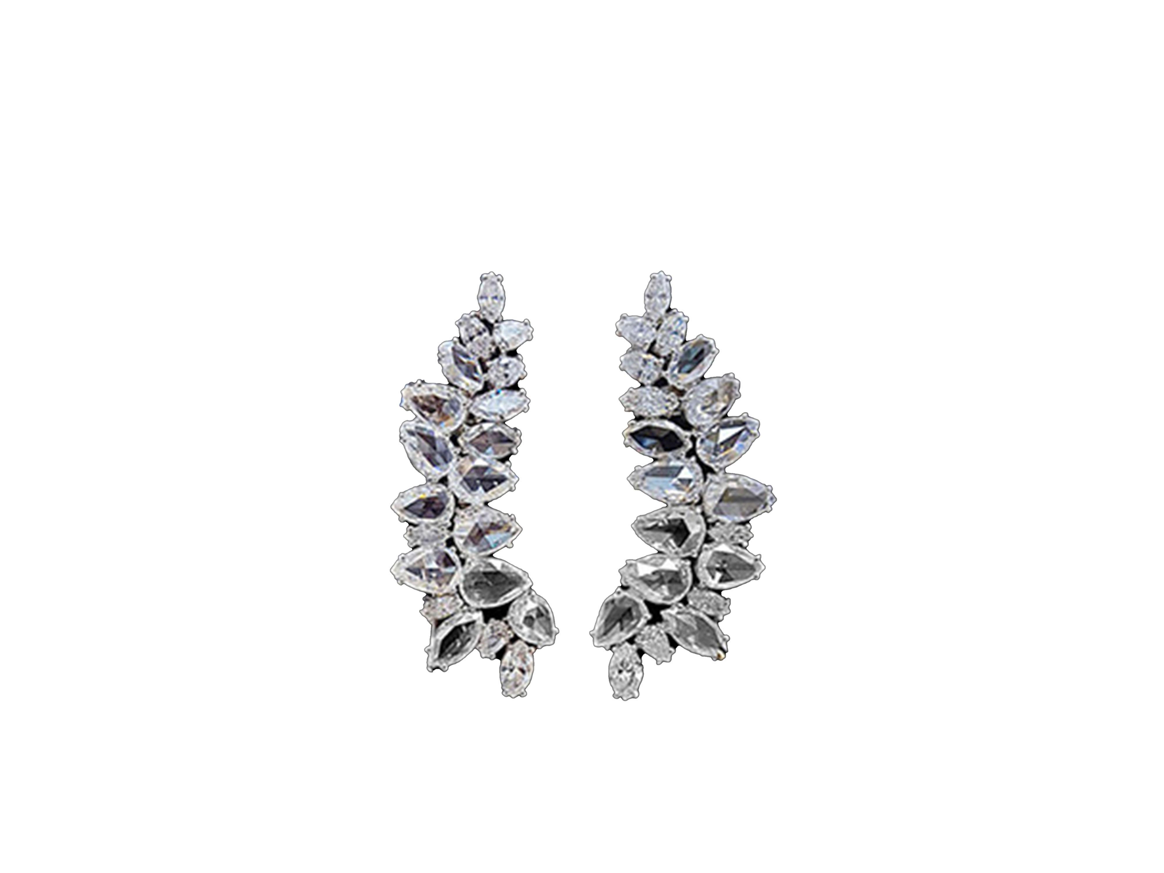 Marquise Cut Just under 20 Carat Natural Diamond In 18 Karat Gold Leaf Ear Climber Earrings For Sale