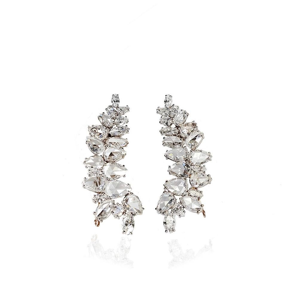 Just under 20 Carat Natural Diamond In 18 Karat Gold Leaf Ear Climber Earrings For Sale 1