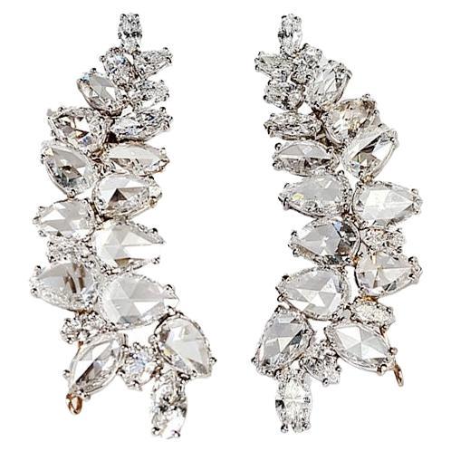 Just under 20 Carat Natural Diamond In 18 Karat Gold Leaf Ear Climber Earrings For Sale