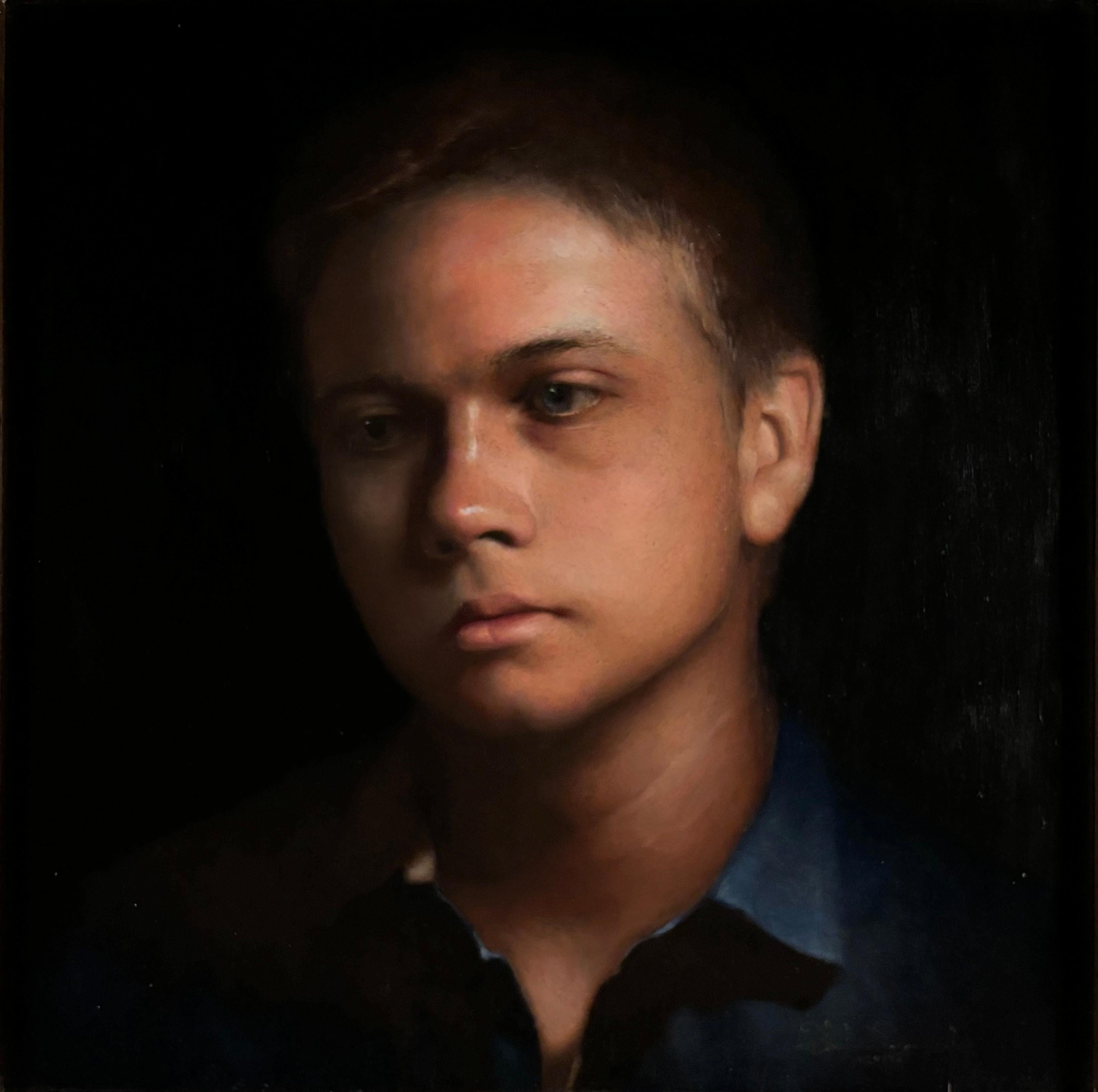 Riratto dell'uomo, 2019

Olio su pannello con cornice dorata, 14 x 14 pollici


Su un penetrante sfondo nero, il 