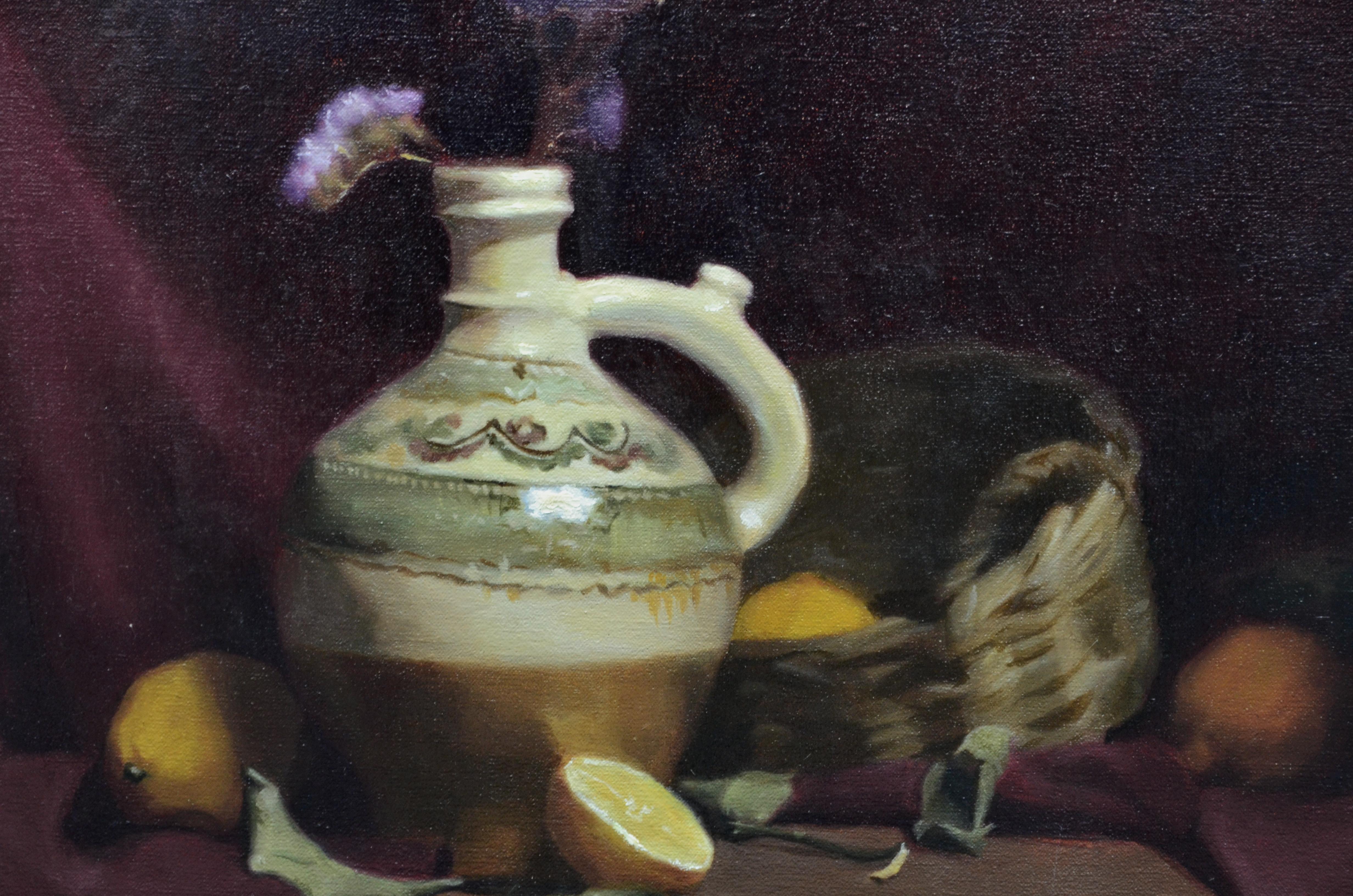 Still Life with Vase and Lemons - Academic Art by Justas Varpucanskis