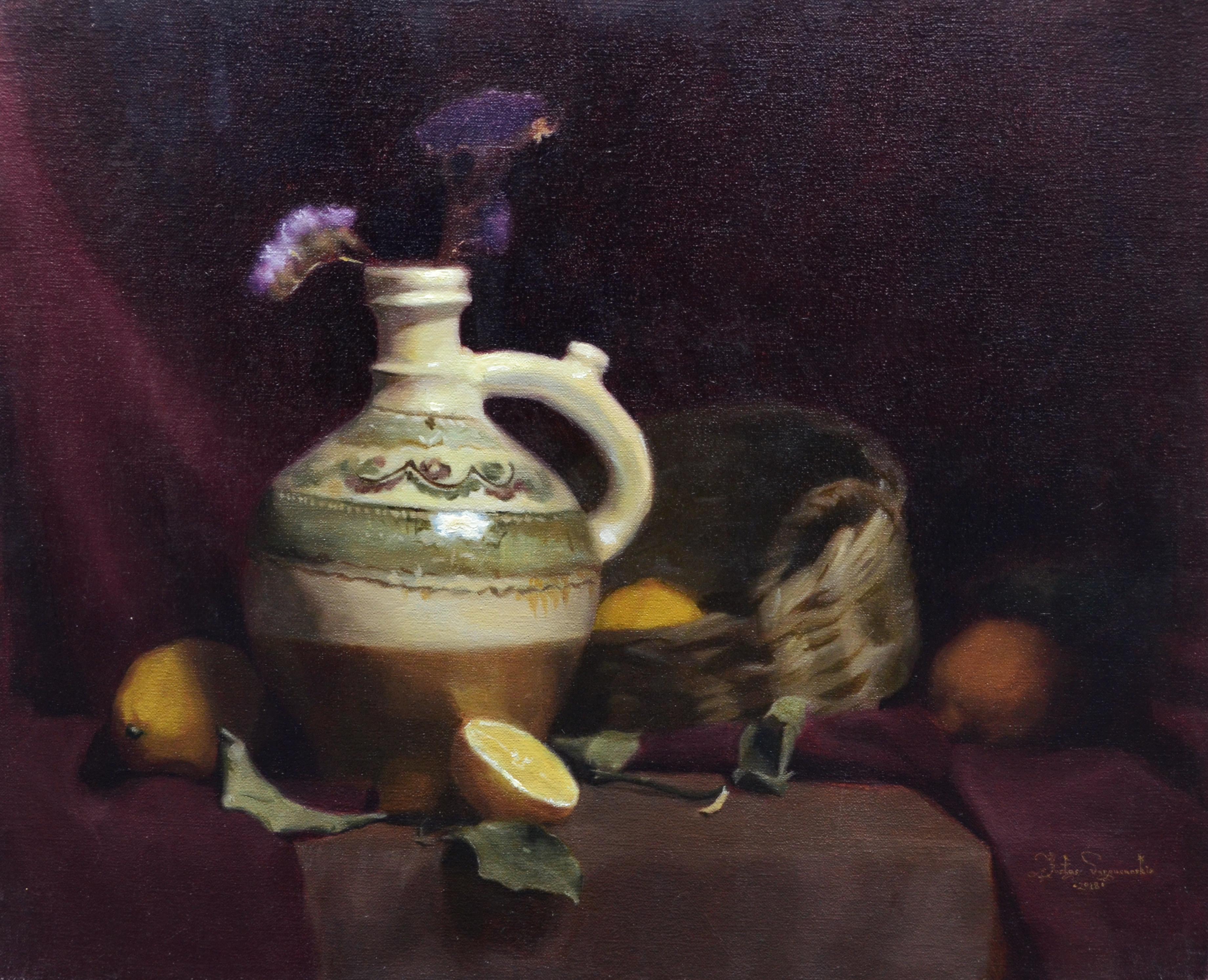 Still Life with Vase and Lemons - Art by Justas Varpucanskis