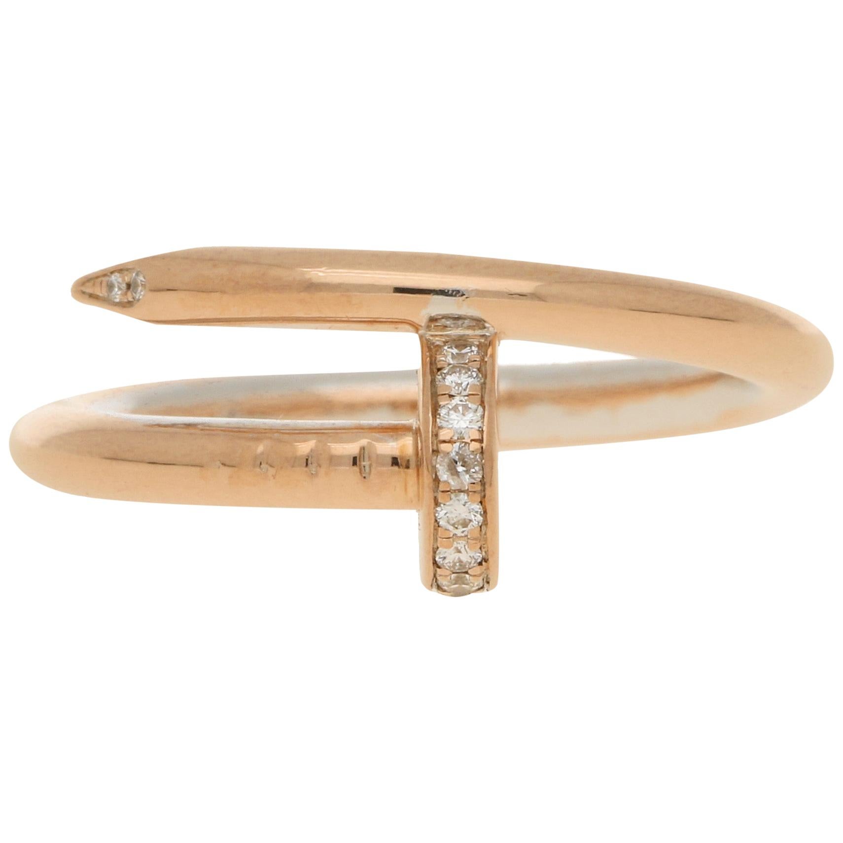 Diamond Set Juste un Clou Nail Ring in Rose Gold, Size 58
