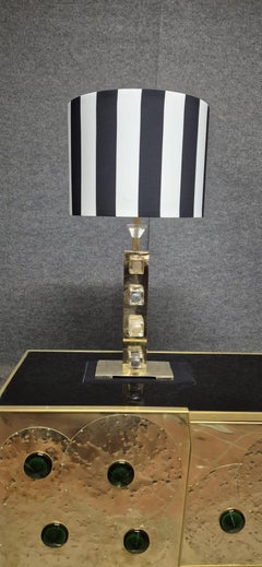 Justfurnituress Art Deco Brass & Murano Glass Table Lamp, Striped Shade