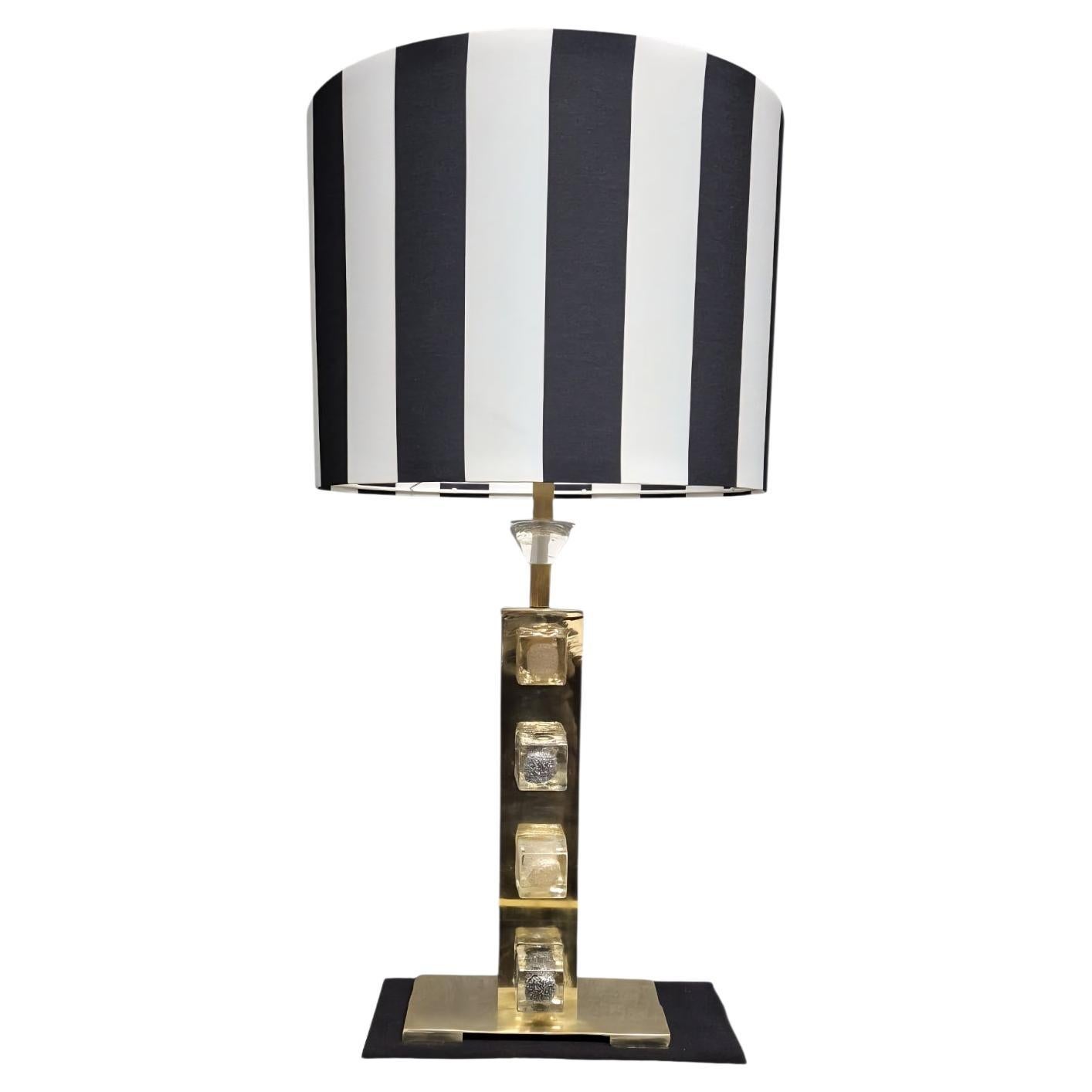 Justfurnituress Art Deco Brass 
Murano Glass Table Lamp, Striped Shade in vendita