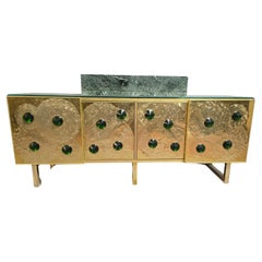 Justfurnituress Brass Vanity with Murano Glass and Verde Guatemala Marble Sink