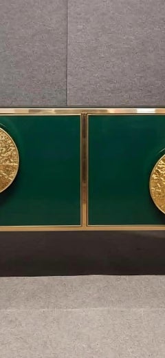 Justfurnituress Aparador de cristal verde y latón, Art Decó hecho a mano