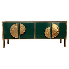 Justfurnituress Green Glass 
Brass Sideboard, Handmade Art Deco