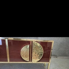 Justfurnituress Italian Sideboard in Cartier Red Glass, Brass & Birch
