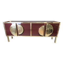 Justfurnituress Italian Sideboard in Cartier Red Glass, Brass 
Birch