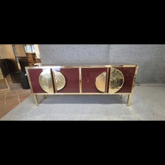 Justfurnituress Italian Sideboard in Cartier Red Glass, Brass 
Birch