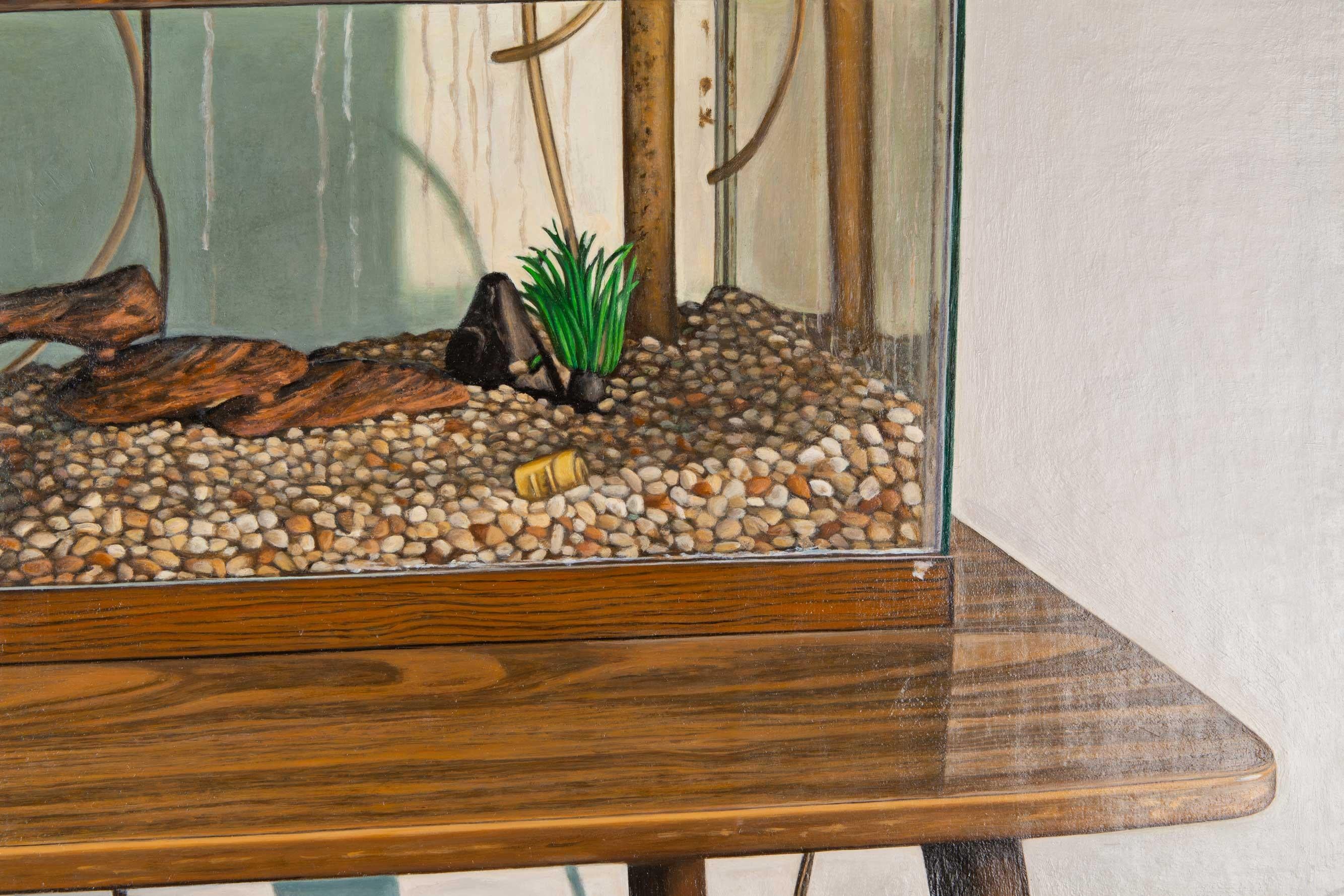 Aquarium Afterlife II - Gris Still-Life Painting par Justin Allen