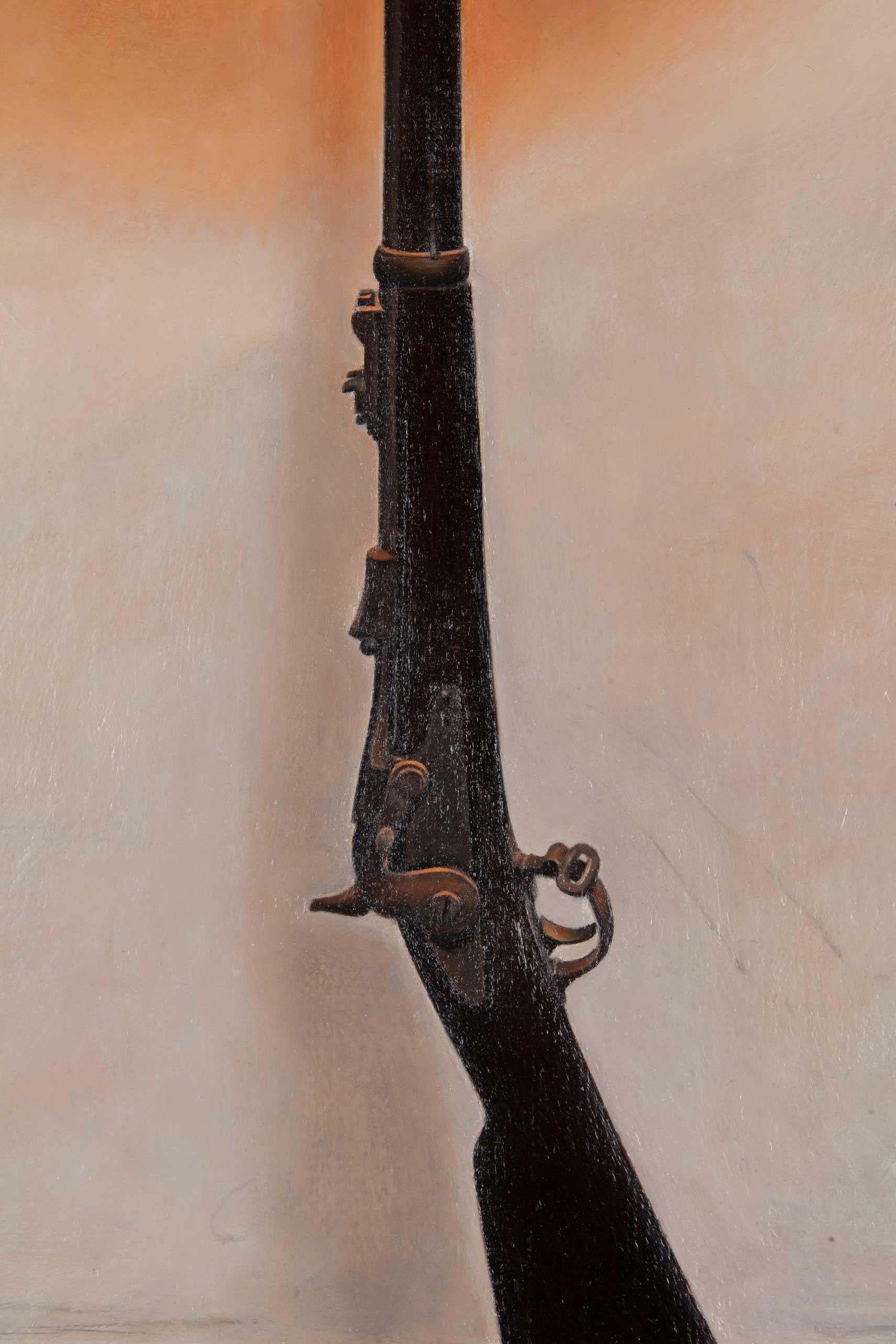 Lampe à fusil, Parts One interchangeables - Marron Still-Life Painting par Justin Allen