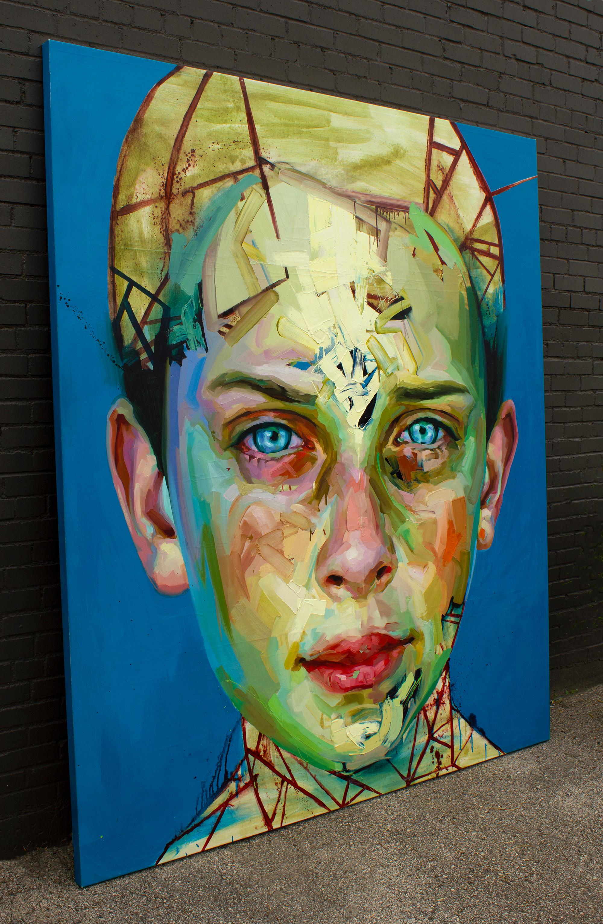 American Justin Bower Abstract Oil Painting on Canvas 'Blue Boy 2' For Sale