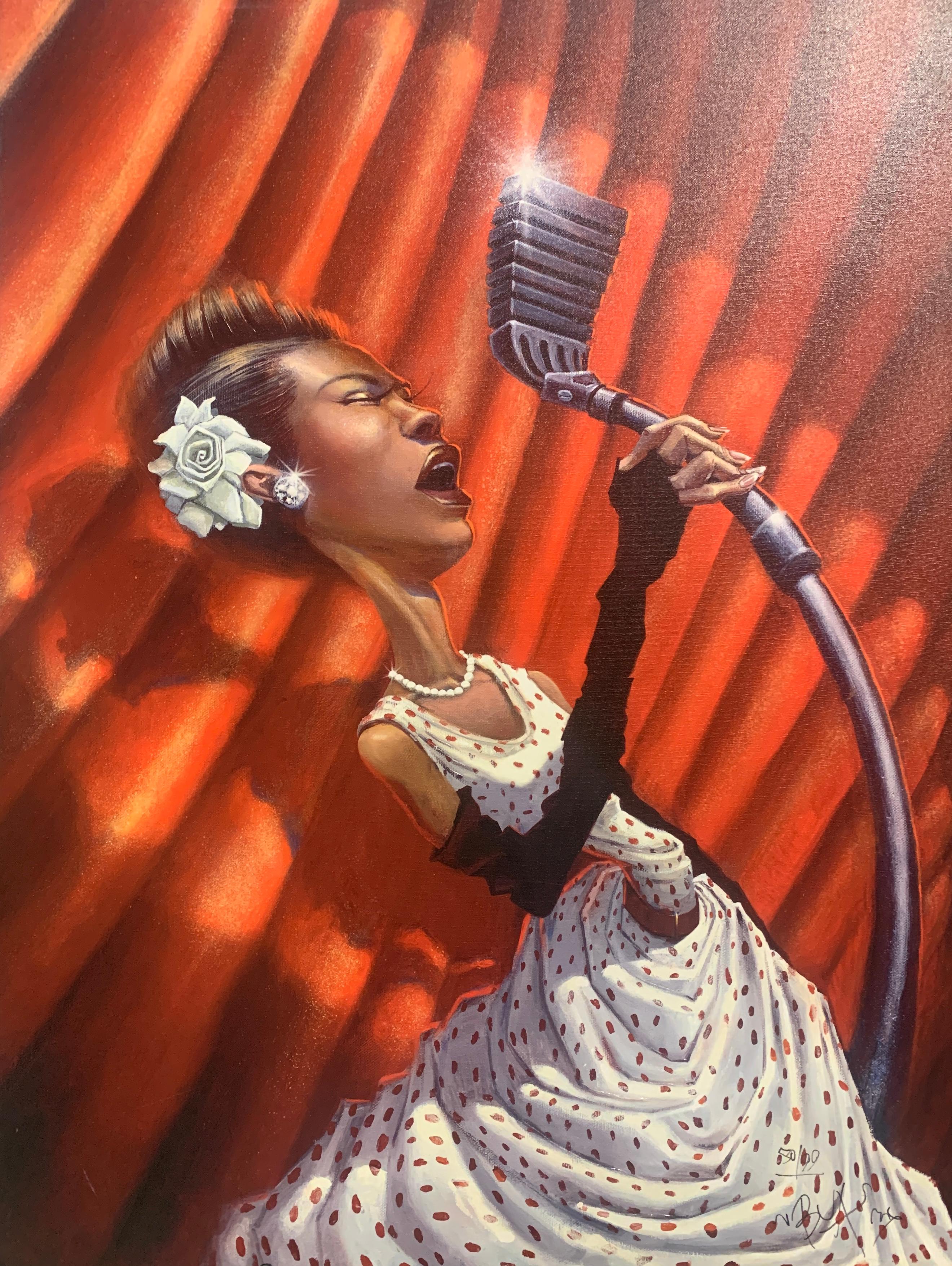 Portrait Print di Justin Bua - Harlem Rose, Billie Holiday