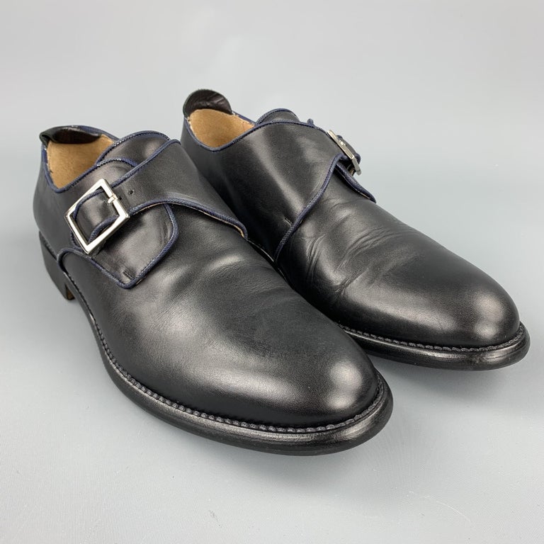JUSTIN DEAKIN Size 10 Black Leather Monk Strap Loafers For Sale at 1stDibs