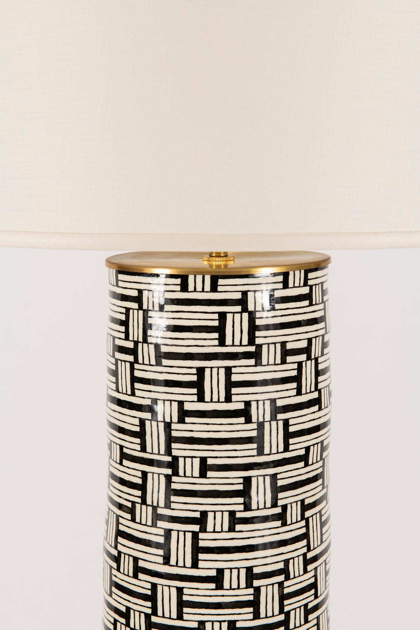 Modern Justin Goodall Dorn Earthenware Lamp with Linen Shade