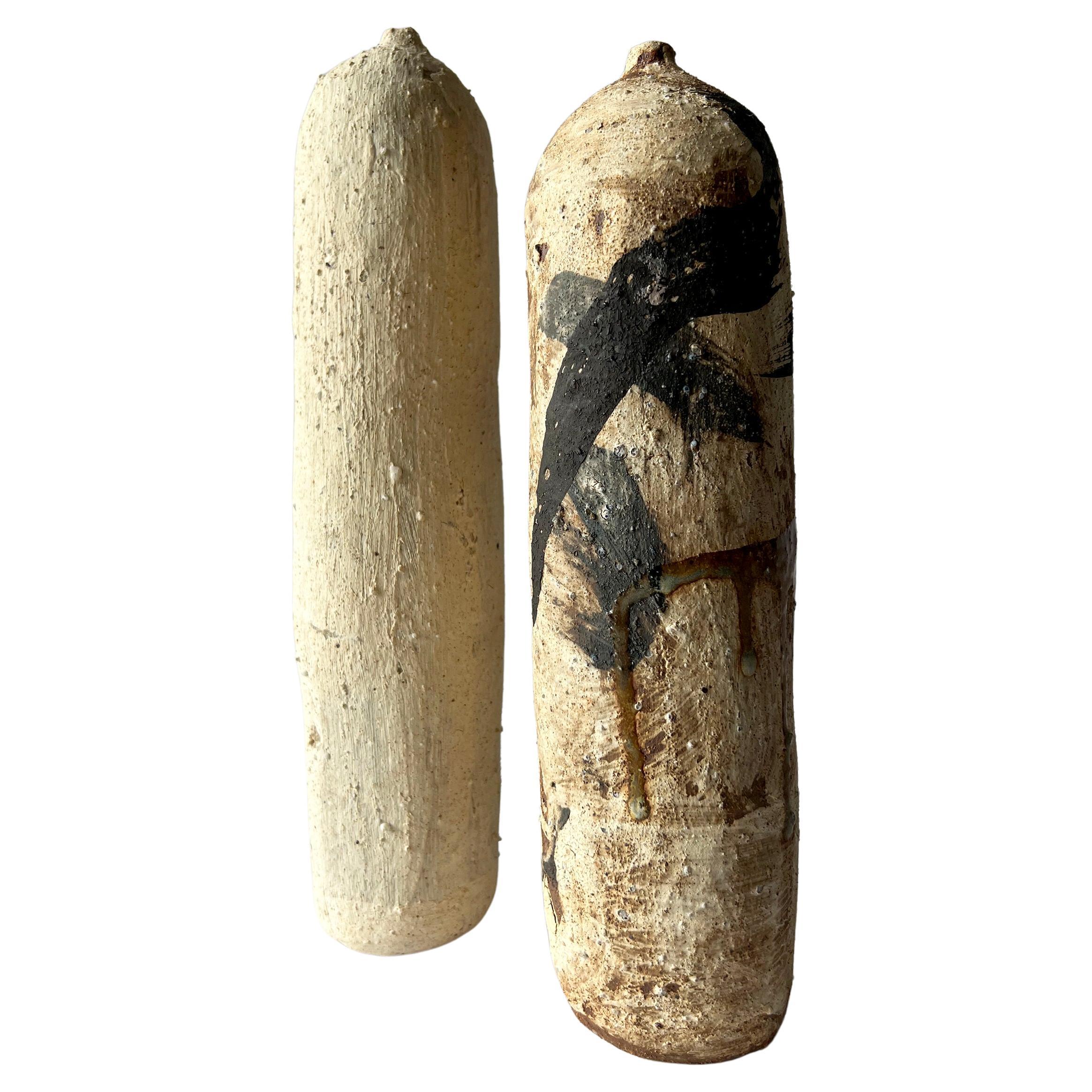 Vases à bouteille cylindriques en céramique Shigaraki et argile de Justin Hoffman