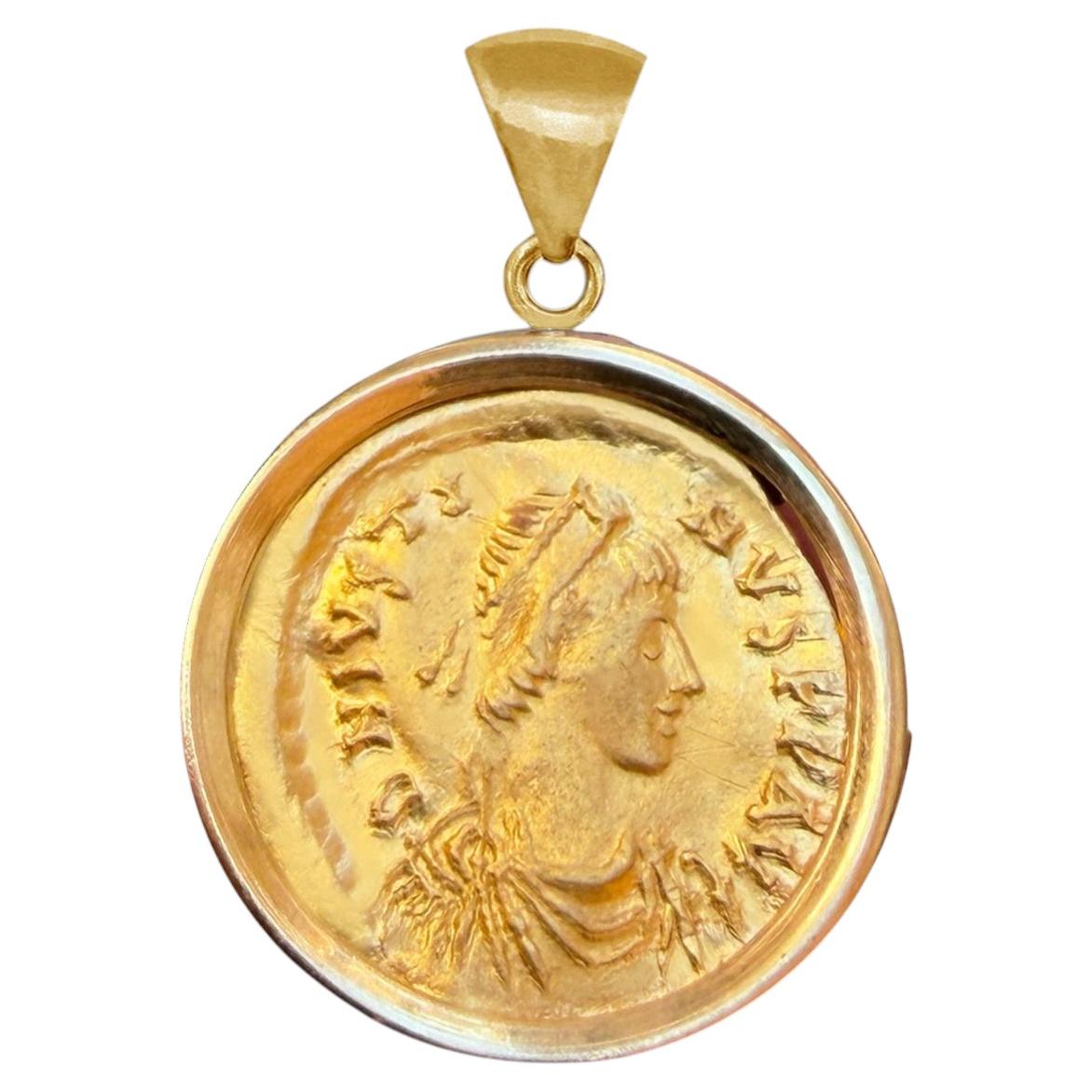 JUSTIN I Byzantine 24Kt Gold Coin 6th Cent. AD 18kt Pendant