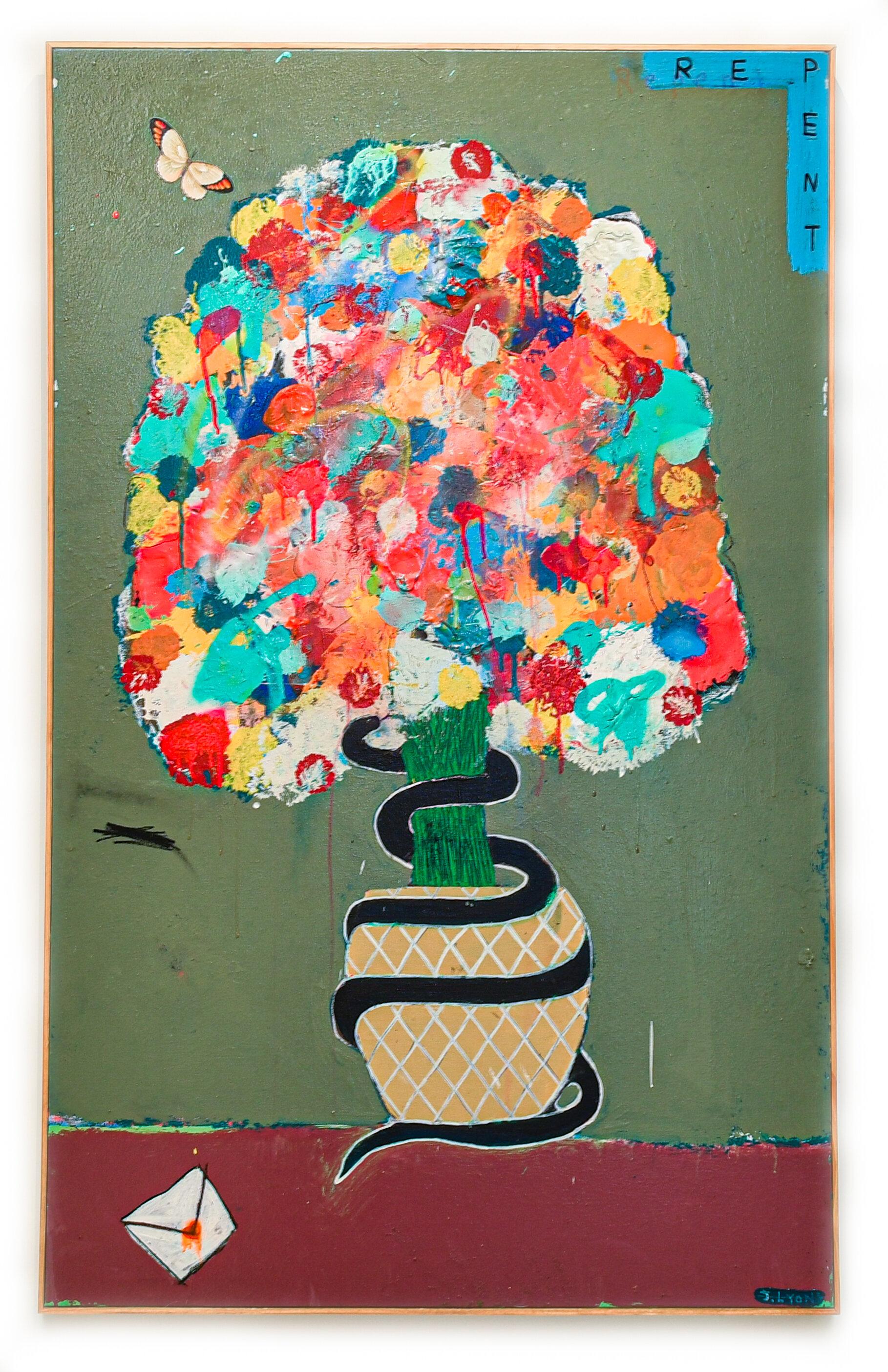 All Apologies, 2020  Mixed Media on Canvas  48 x 30 in. - Mixed Media Art by Justin Lyons