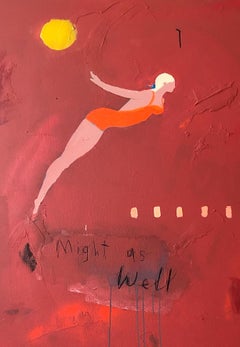 JUSTIN LYONS "Heart First" bold contemporary large red painting w figure