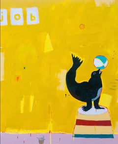 JUSTIN LYONS "Skills Pay Bills" large contemporary yellow pop painting