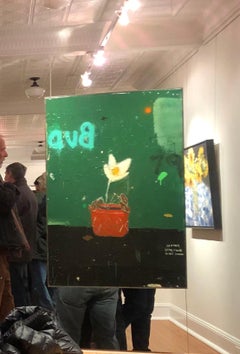 JUSTIN LYONS, "Late Bloomer" sweet contemporary flower painting green background