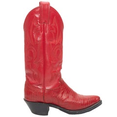 Used Justin Red Leather Cowboy Boots