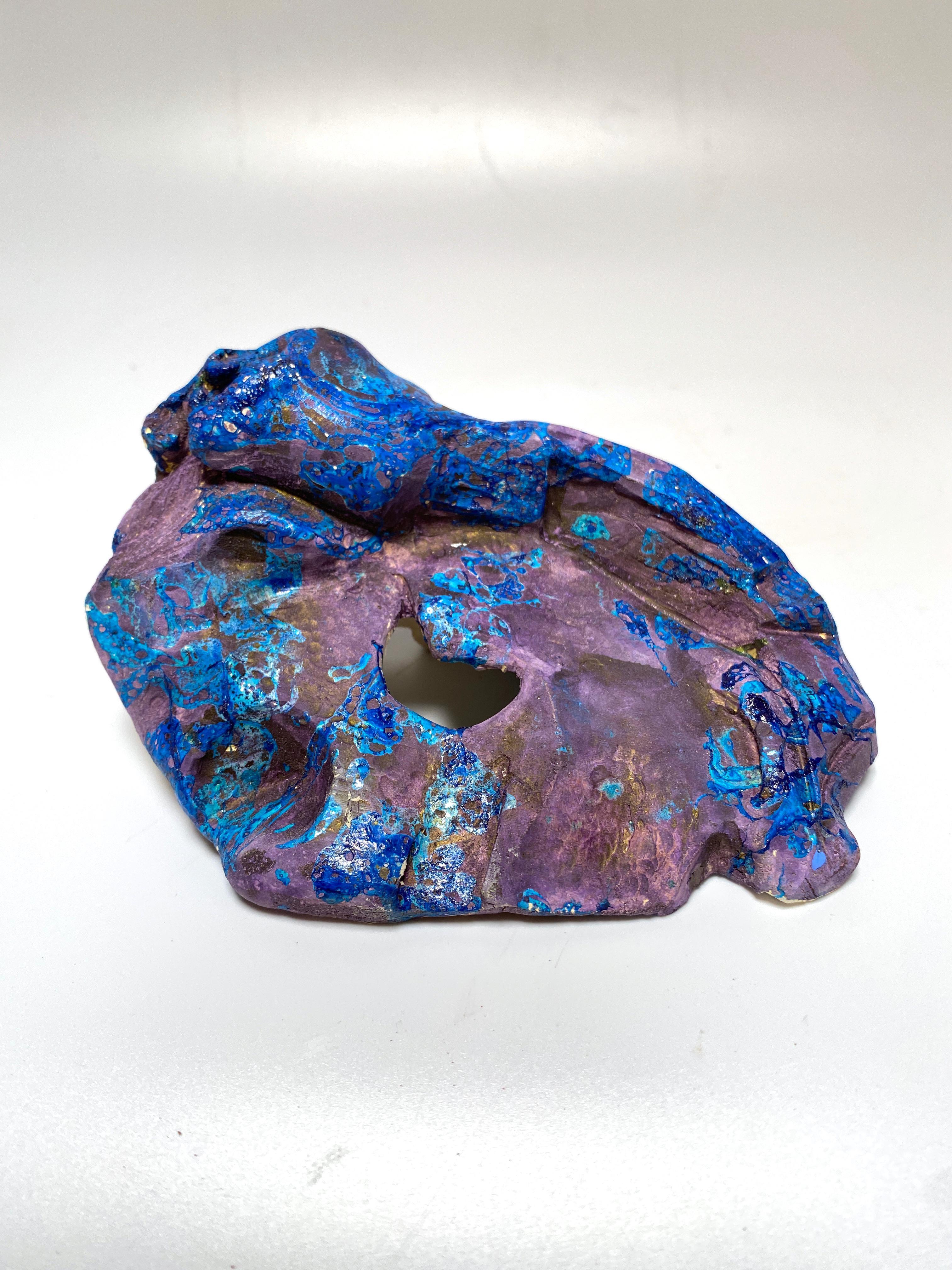 Artist: Justin Siegel
Title: Untitled ( purple/blue )
Medium: Underglaze and ink on ceramic pottery
Size: 6 x 3 1/2  x 3 inches
Year: 2021