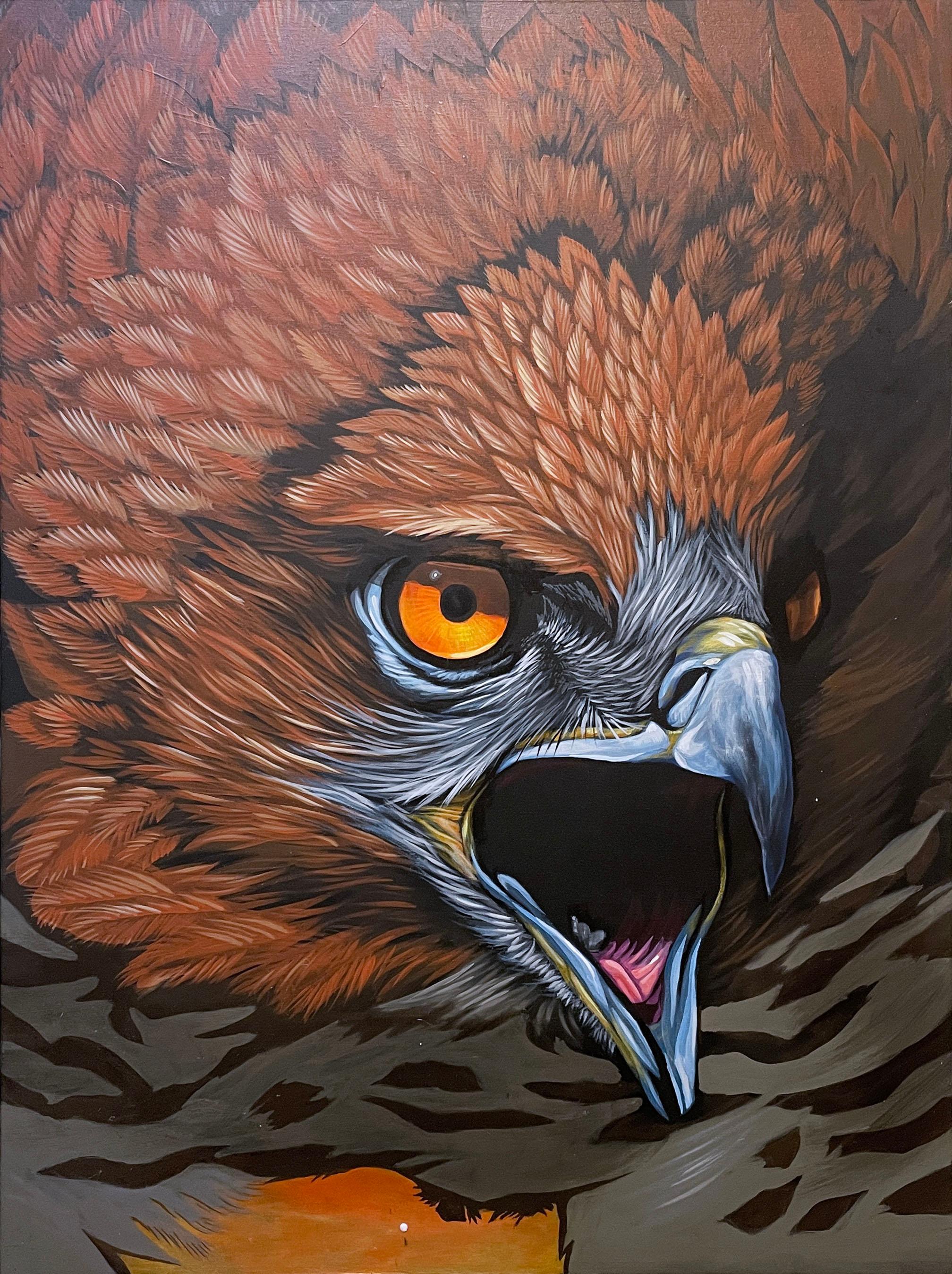 Justin Suarez aka Aerosol Kingdom Animal Painting - Amber (2022) by Justin Suarez / Aerosol Kingdom, animal, bird of prey, raptor