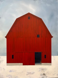 „Midwinter“ – Zeitgenössisches Acrylgemälde einer Scheune auf Leinwand