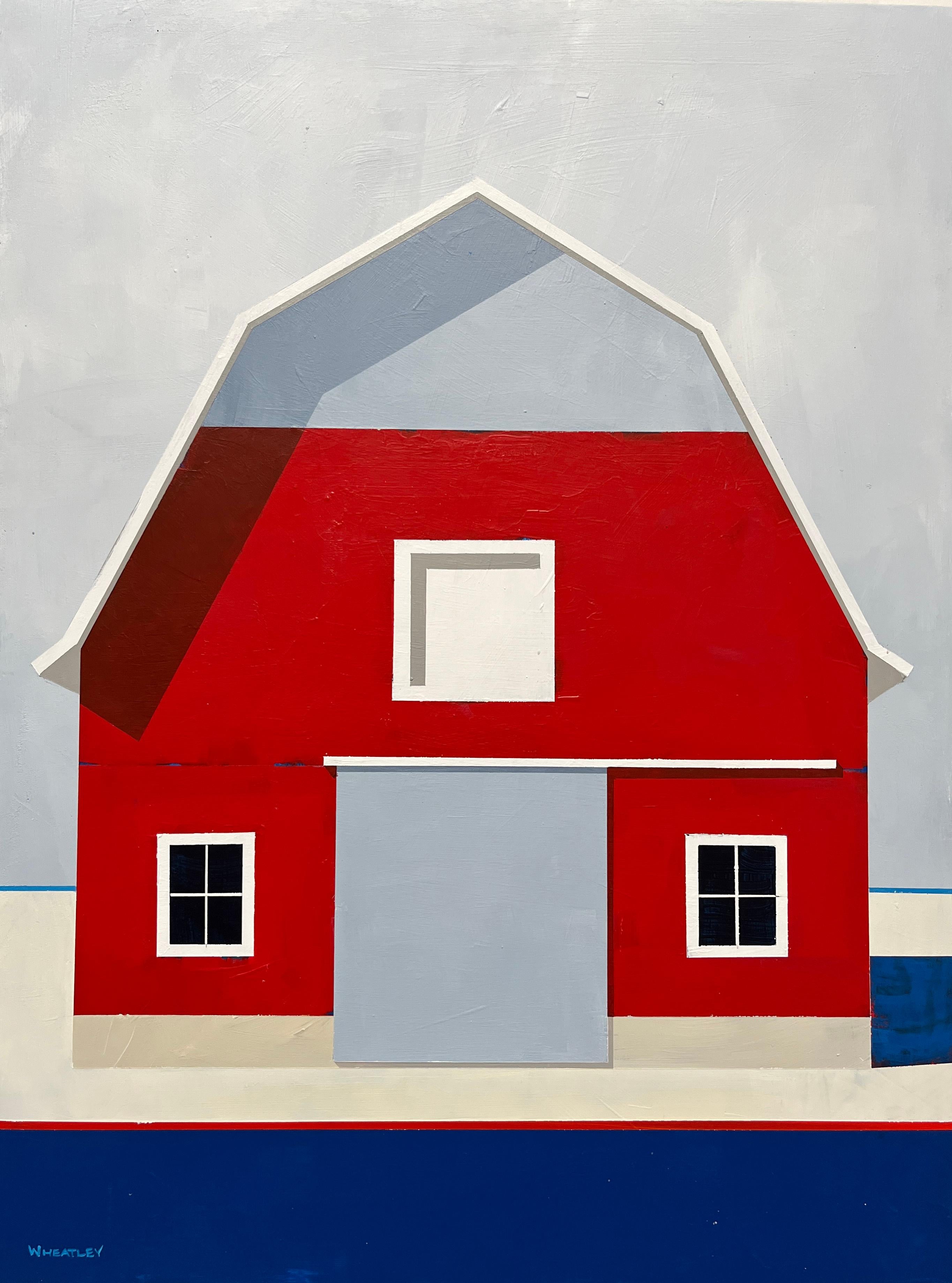 Justin Wheatley Figurative Painting - "Where It's At" - Contemporary Acrylic Barn Painting on Canvas