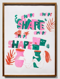 "Justine Kelley Untitled 1" Text, botanical motif, illustration, screen print