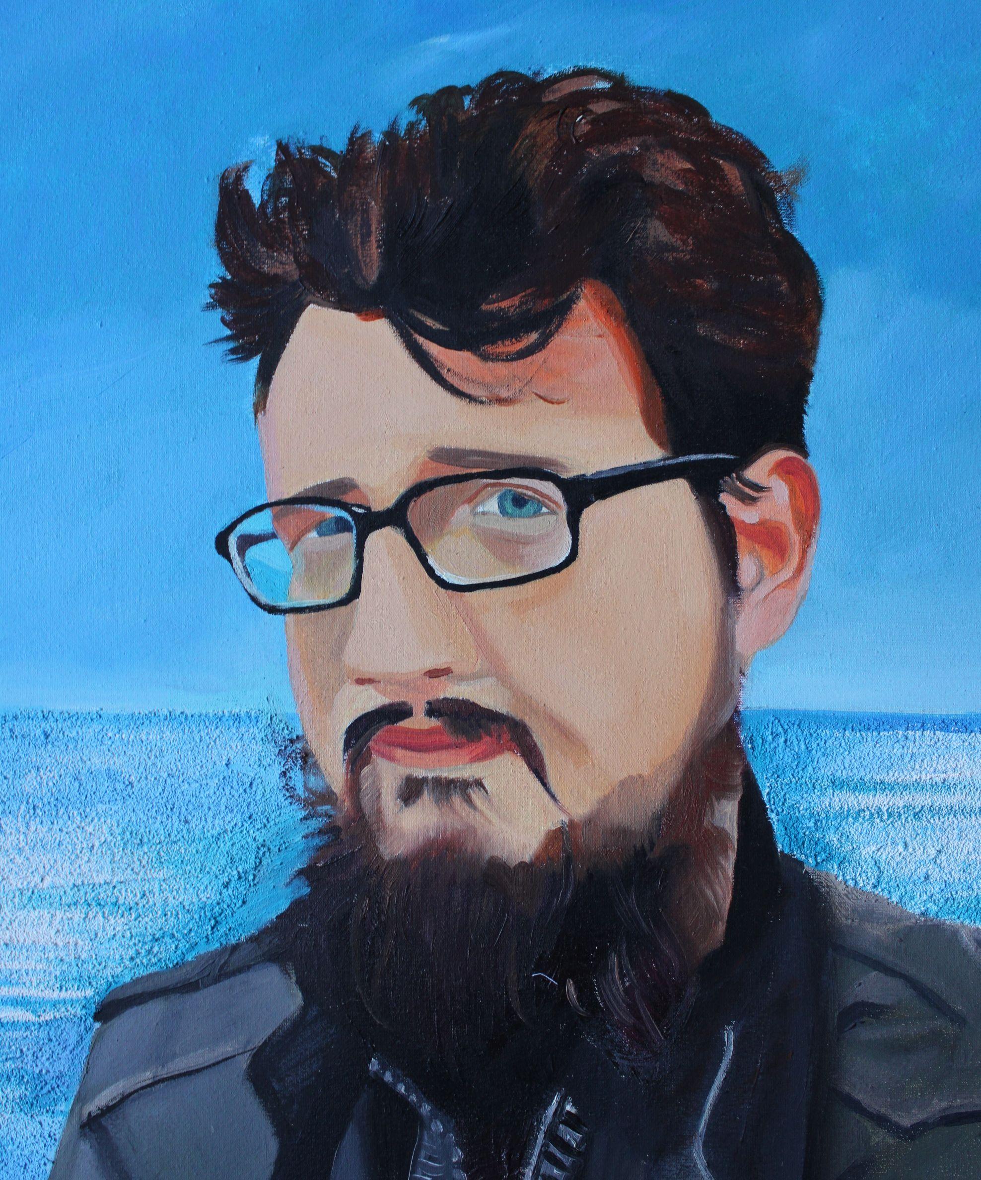 Edgars on the Shore. Leinwand/Öl, 80x60 cm – Painting von Justine Plankaja