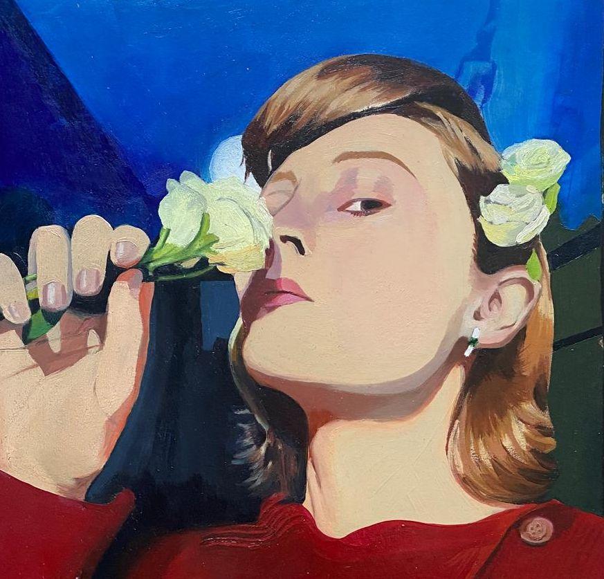 Lisante bei Nacht. 2025. Pappe/Öl, 40x40 cm – Painting von Justine Plankaja