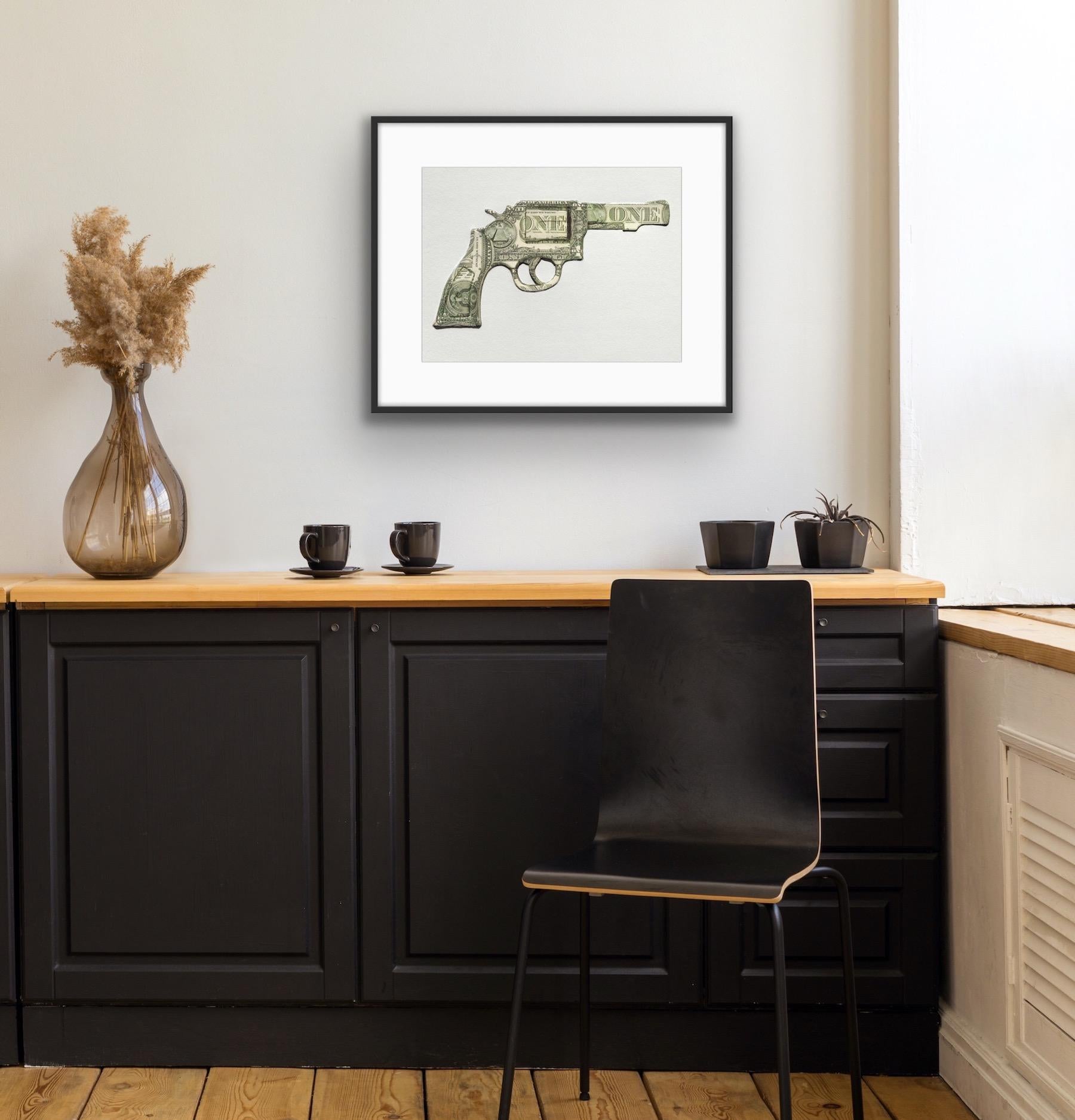Juicio, arte pop, bodegón, obra de arte política, impresión en dólares, arte de armas en venta 1