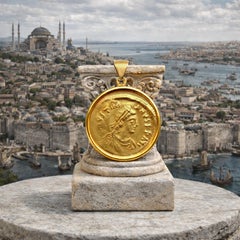 JUSTINIAN I Byzantinische 24Kt Goldmünze 6 Cent. AD 18kt Anhänger