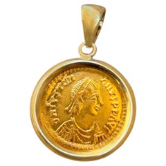 JUSTINIANO I Moneda bizantina de oro de 24 quilates del 6º Cent. Colgante AD 18kt