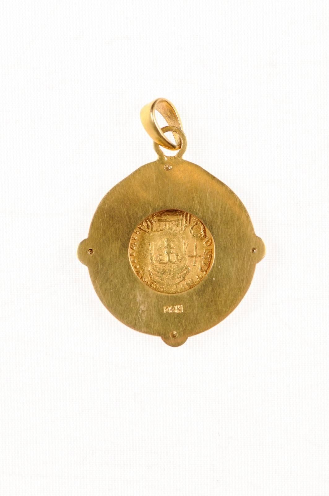 Justinian I, AV Roman Coin Necklace with 22-Karat Gold Bezel and Diamond Accents 1