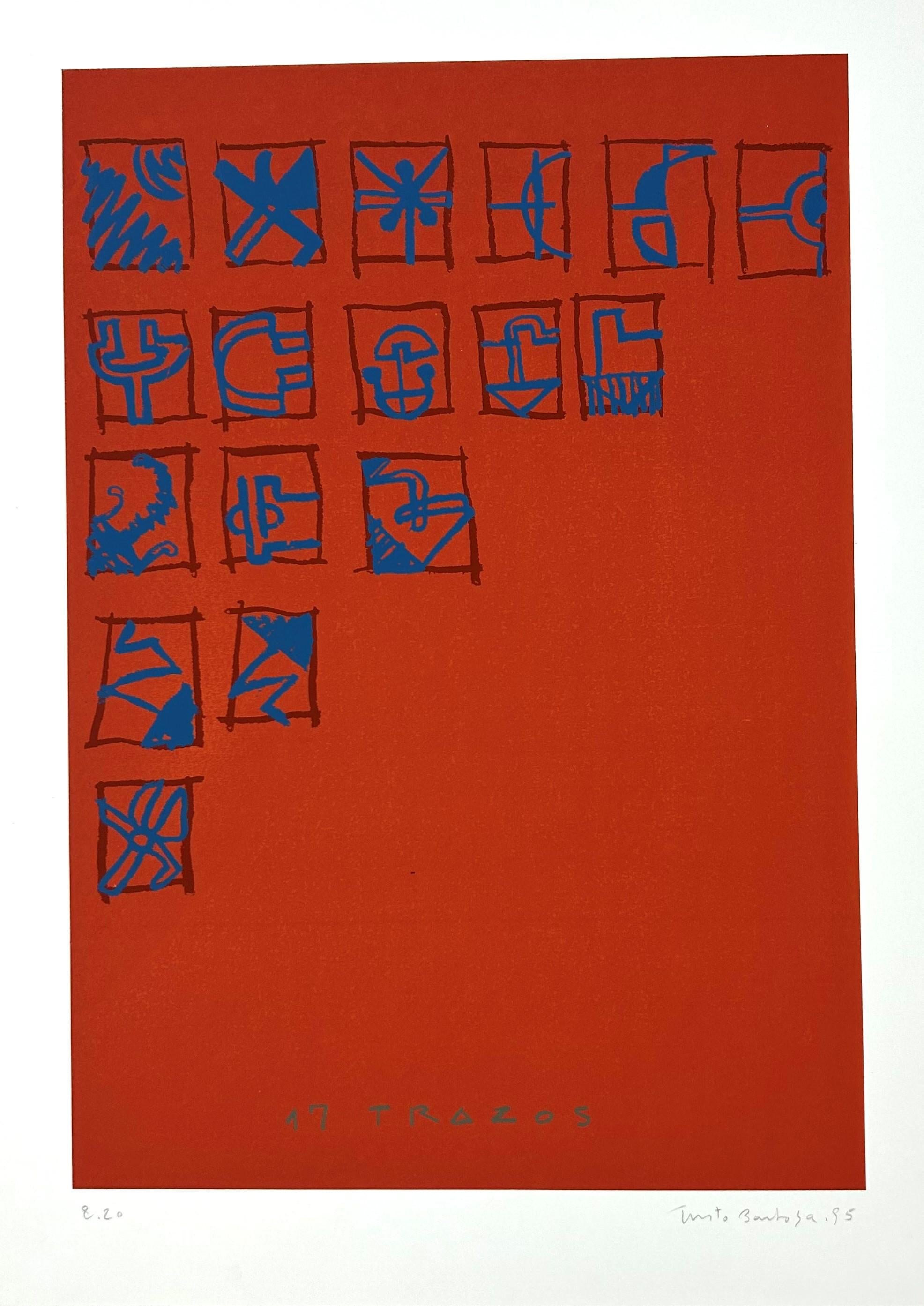 Argentino firmato in edizione limitata, stampa d'arte originale in serigrafia 27x19 in. n11 - Figurative Print Rosso di Justo Barboza