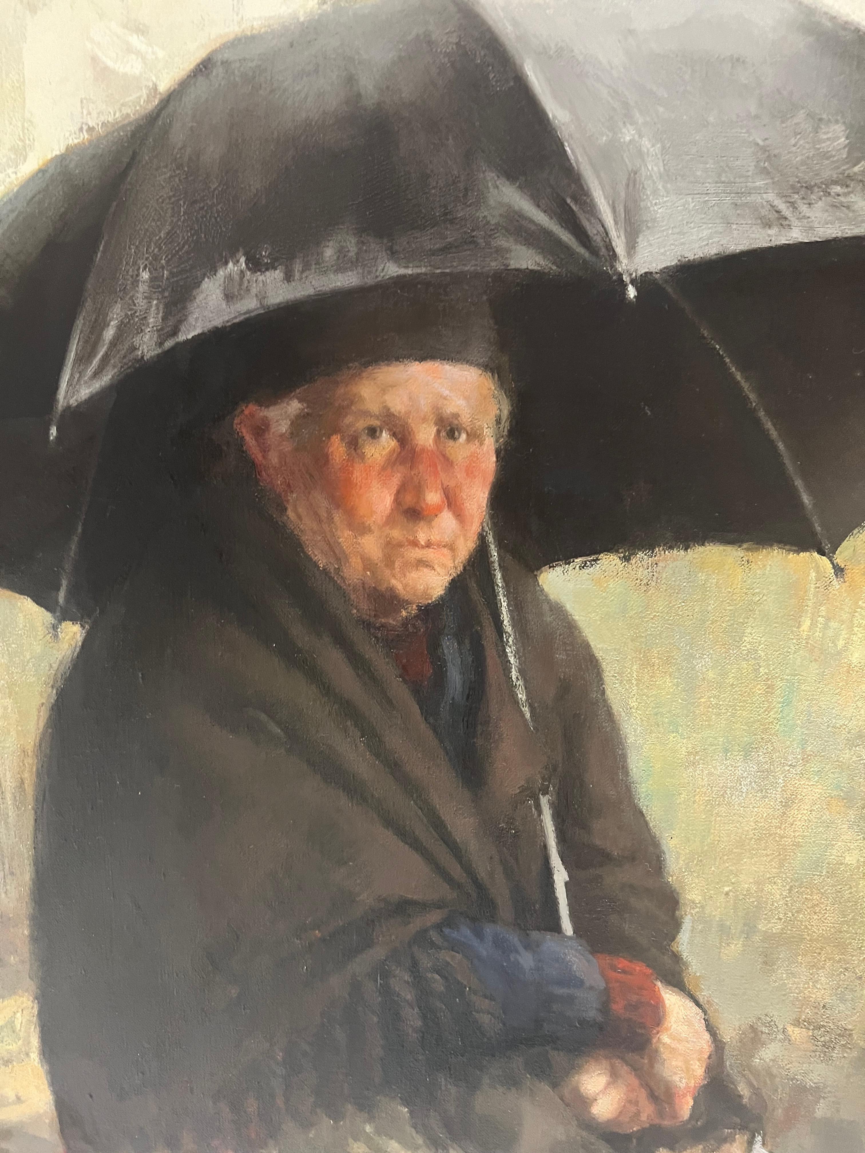 Raccolta di mele - Figurative Painting Nero di Justo Revilla