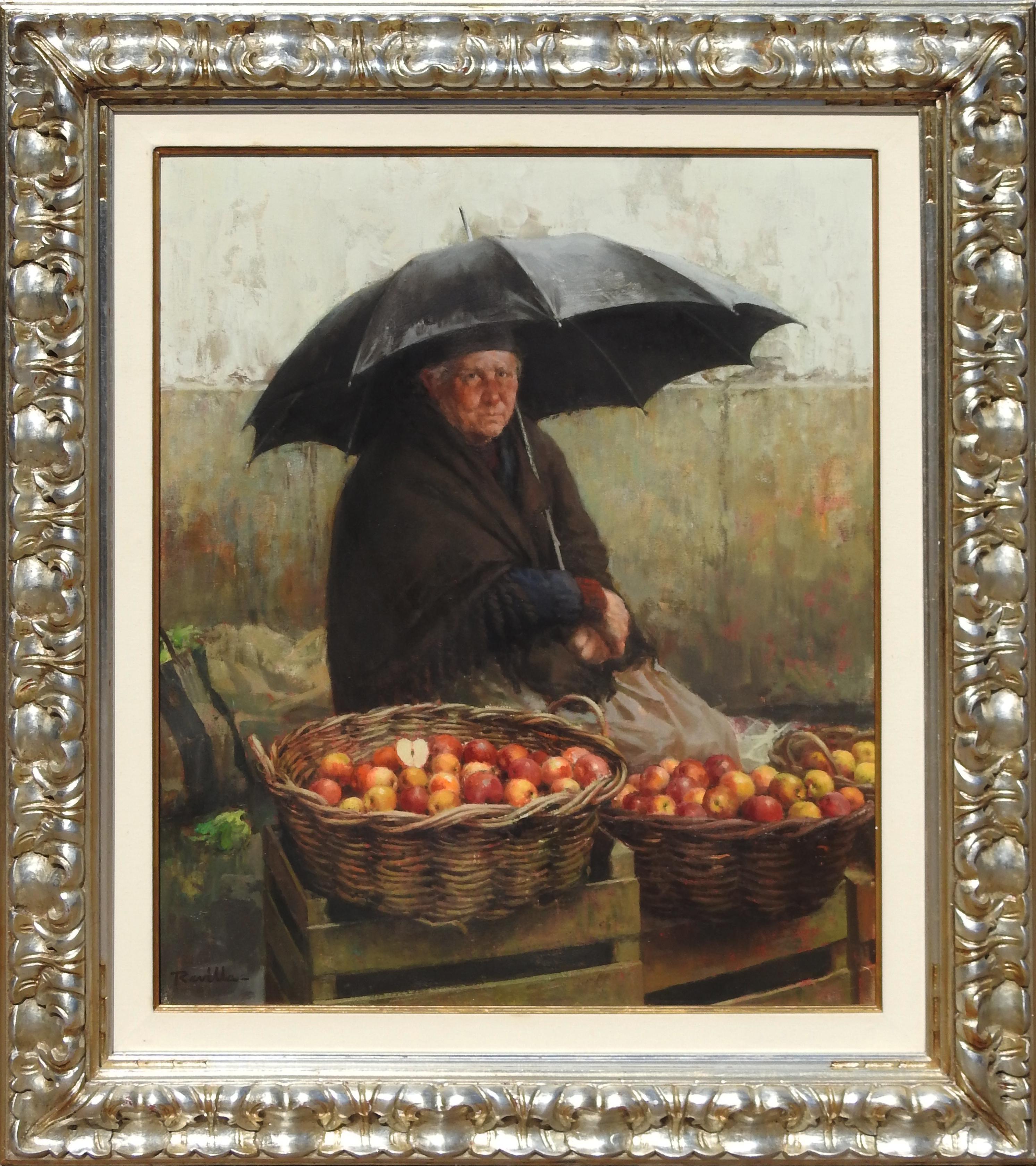 "Apple Harvest", Justo Revilla, Original Oil on Canvas, 31x25 in., Spain, Figure