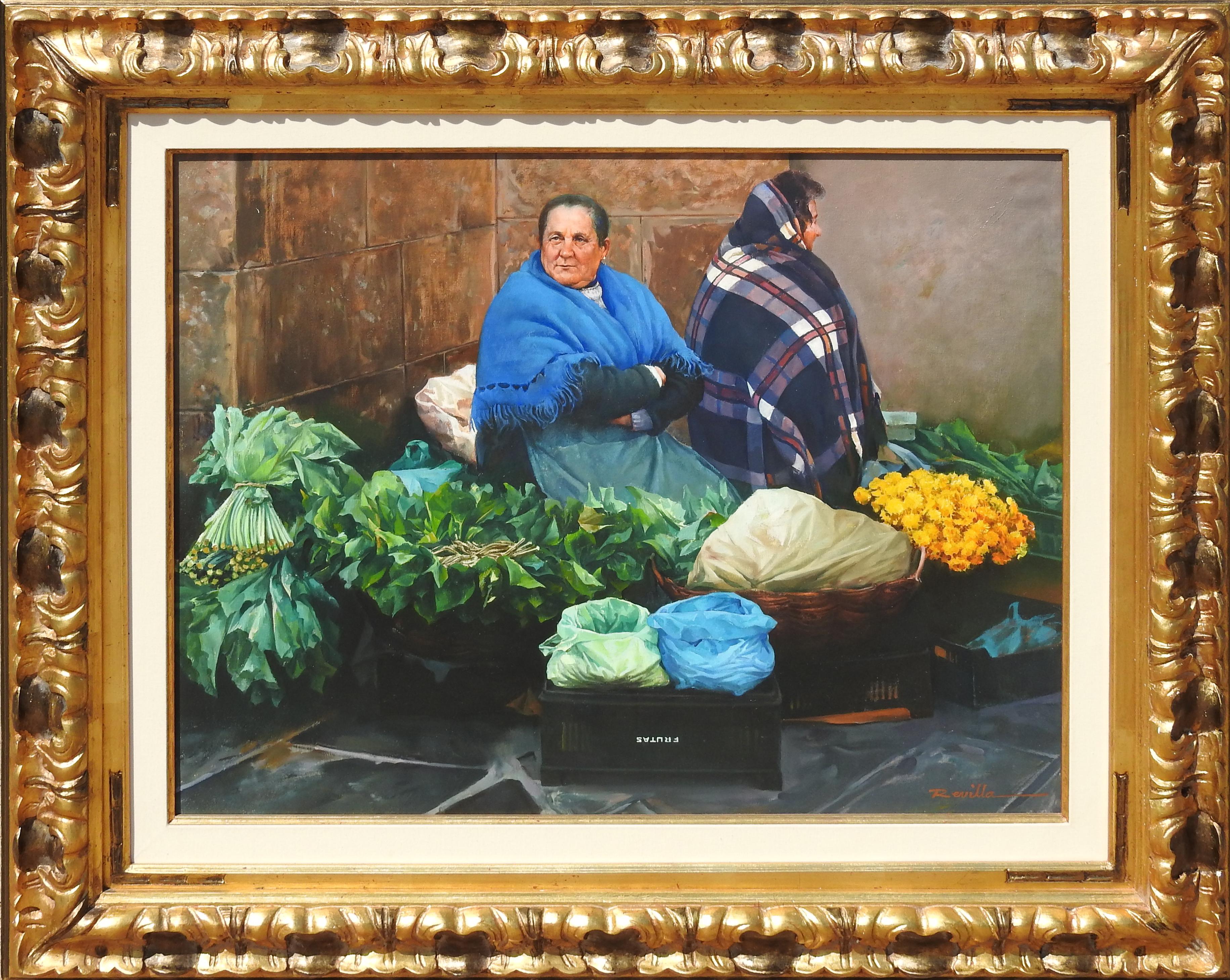 "Woman in Market Setting", Justo Revilla, Original Oil on Canvas, 25x31 in.