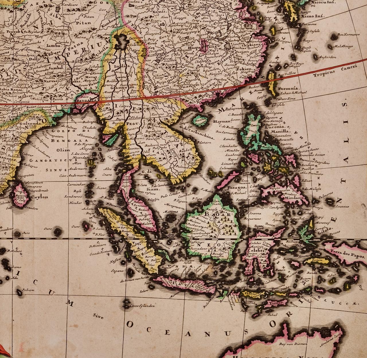 Asia Declineatio: A 17th Century Hand-colored Map of Asia by Justus Danckerts For Sale 1