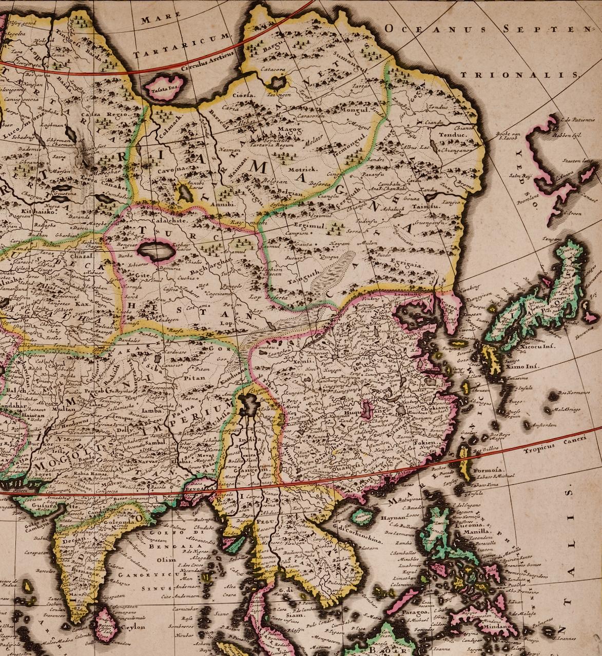 Asia Declineatio: Eine handkolorierte Karte von Asien aus dem 17. Jahrhundert von Justus Danckerts im Angebot 3
