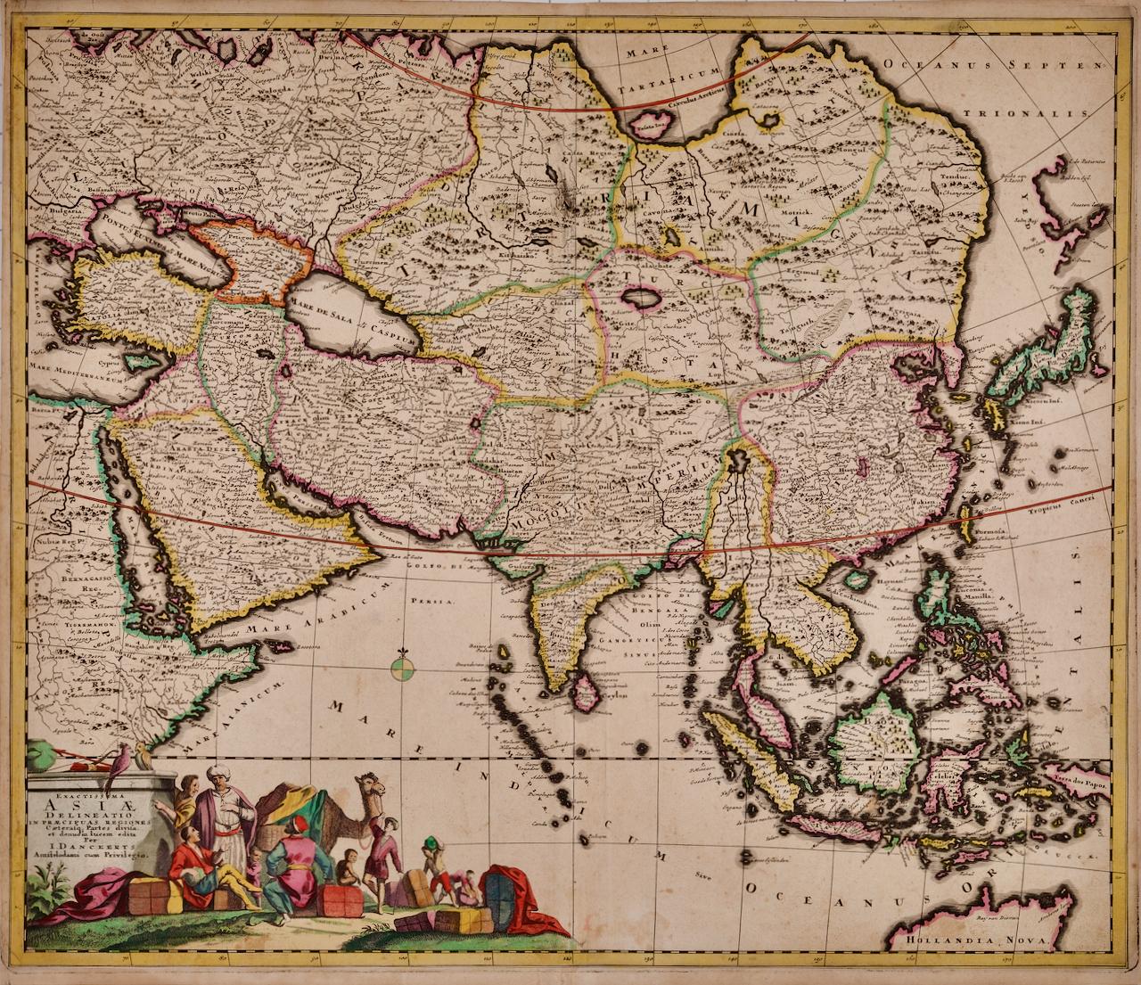 Asie Declineatio : une carte de l'Asie du 17e siècle colorée à la main par Justus Danckerts