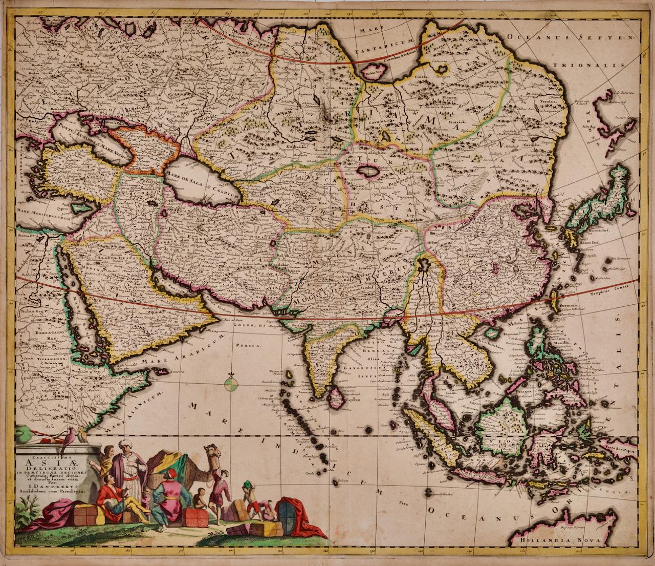 Asia Declineatio: A 17th Century Hand-colored Map of Asia by Justus Danckerts